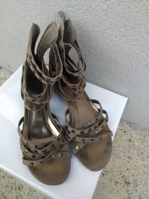 Buty sandały sandałki szare ozdobne eleganckie zamsz rozmiar 41