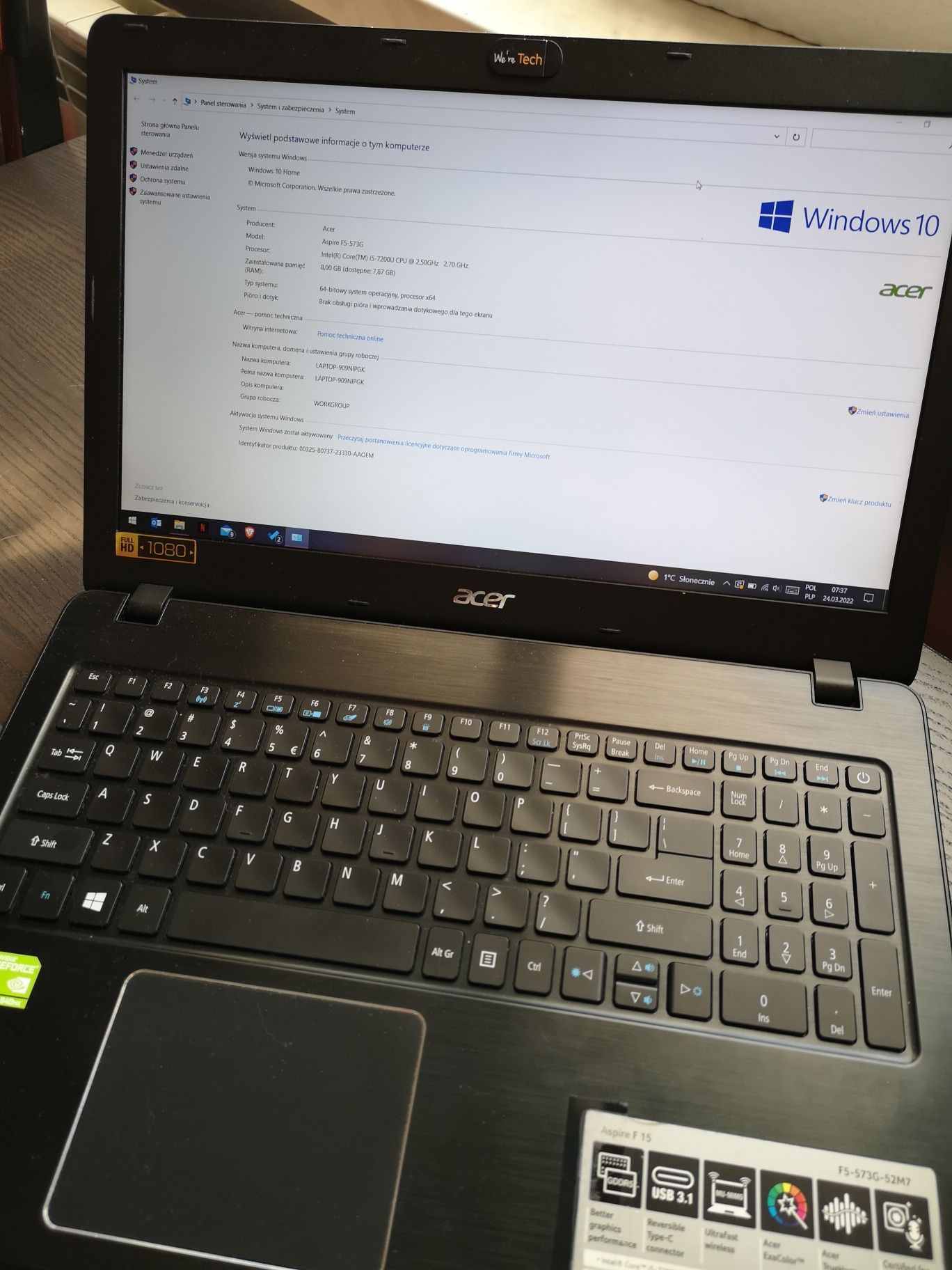 Acer Aspire F15 8GB RAM, 256GB SSD i 1T HDD