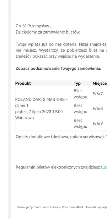 Bilety darts Poland masters warszawa 3 sztuki