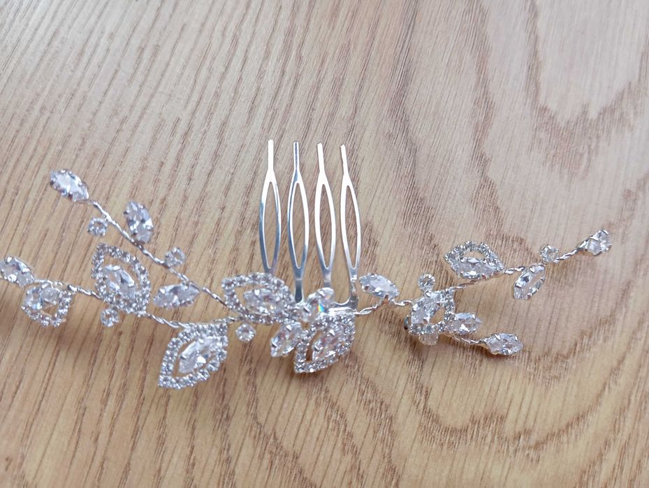 Srebrna ozdoba do włosów z kryształkami cykorie ślub wesele bal