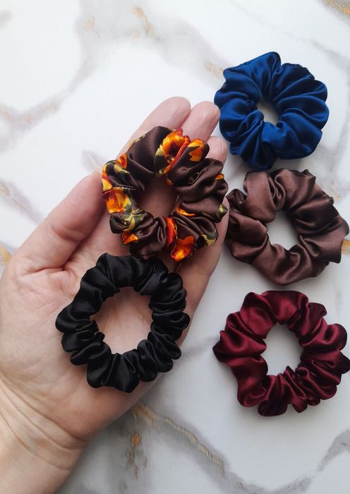 5 scrunchies jedwab naturalny 100%