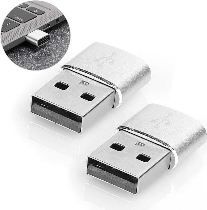 Przejściówka adapter OTG USB-C do USB-A srebrny 2 sztuki
