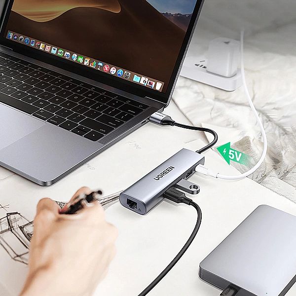 Adapter Ugreen CM266, 60812/5w1 USB-A 3.0 - RJ45 / 3x USB-A 3.0 / micr