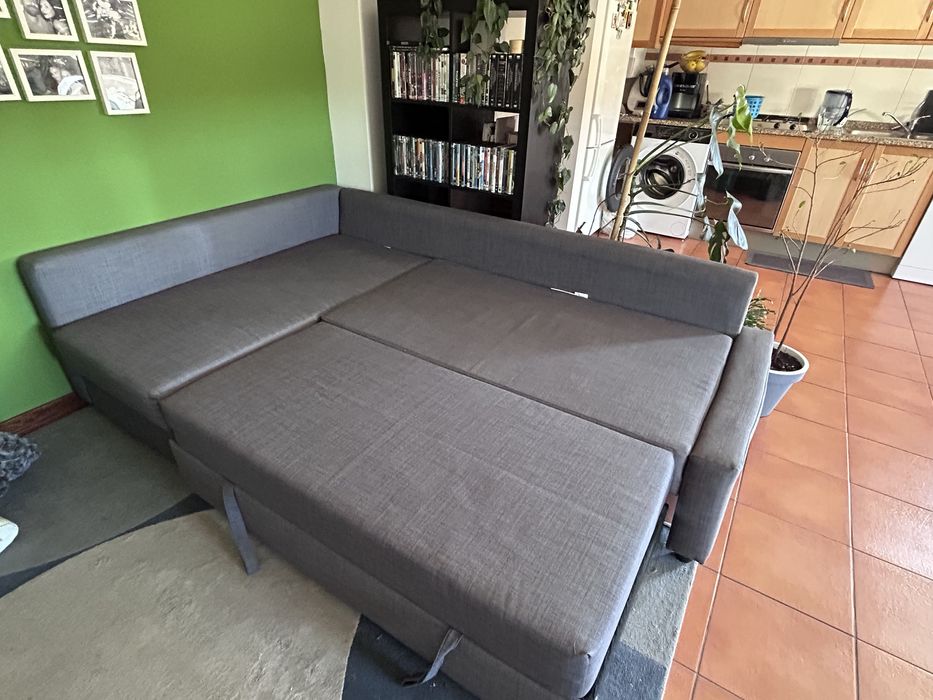Sofá-cama de canto c/arrumação, Skiftebo cinz esc