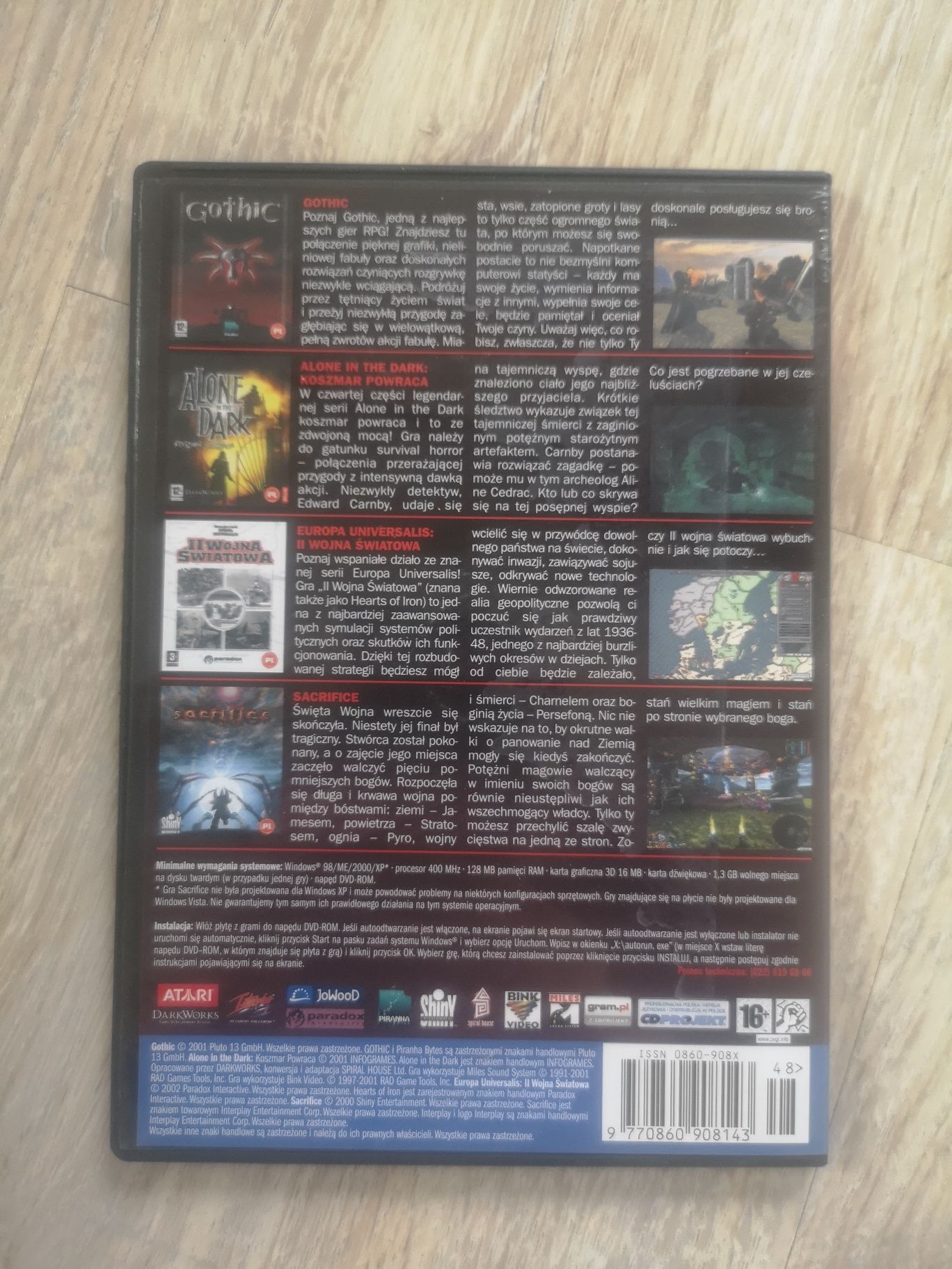 4 gry PC: Gothic, Alone in the dark, Europa Universalis II, Sacrifice