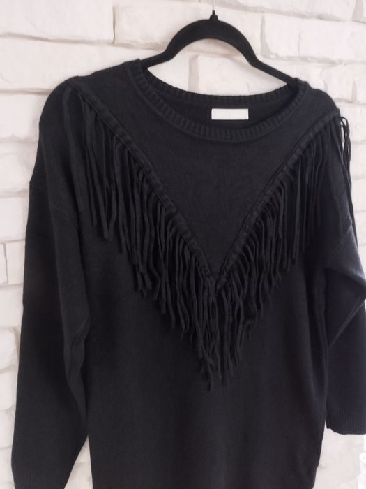Włoska dzianinowa sukienka jak Kaszmir plus size XXL 44 46 frędzle