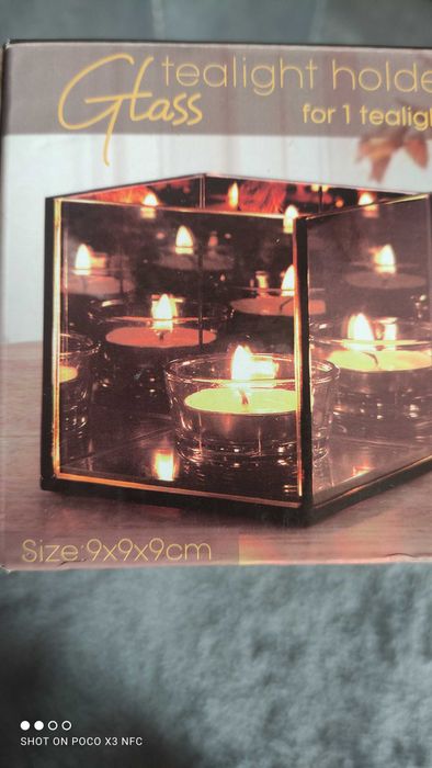 Świecznik  lampion szklany  lustrzany NOWY