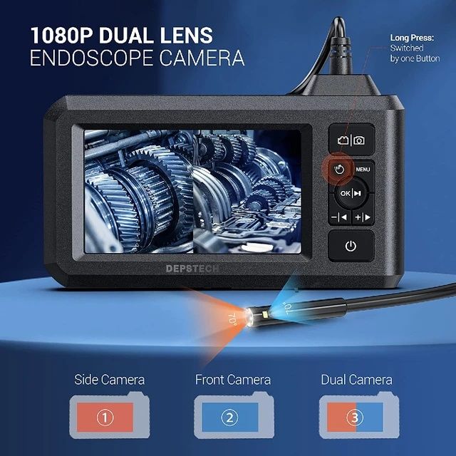 Depstech-Single & Dual Lens Endoscópio Câmera, 4,3 "IPS LCD Câmera de