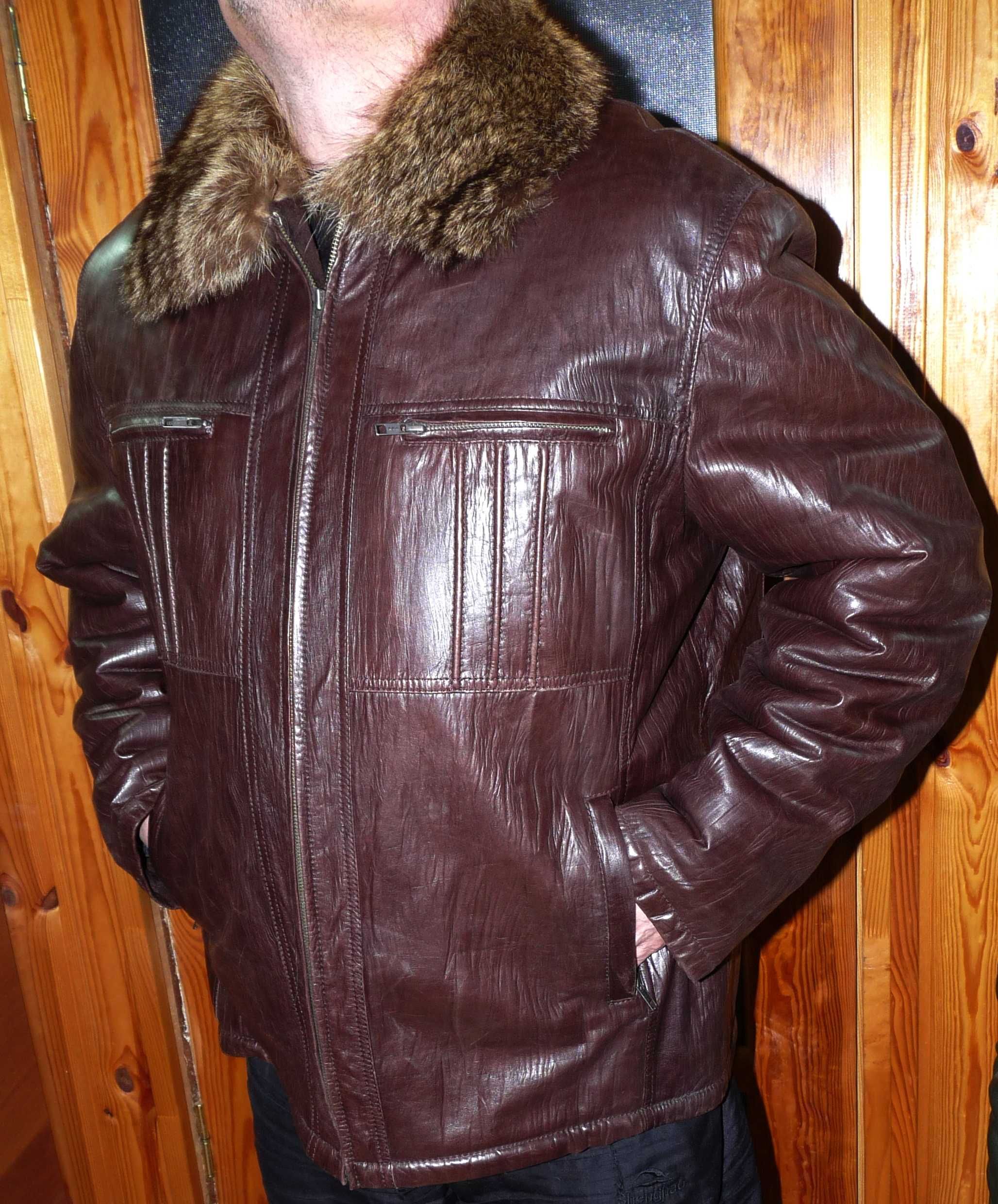 Зимняя куртка из натуральной кожи и меха 56 р.