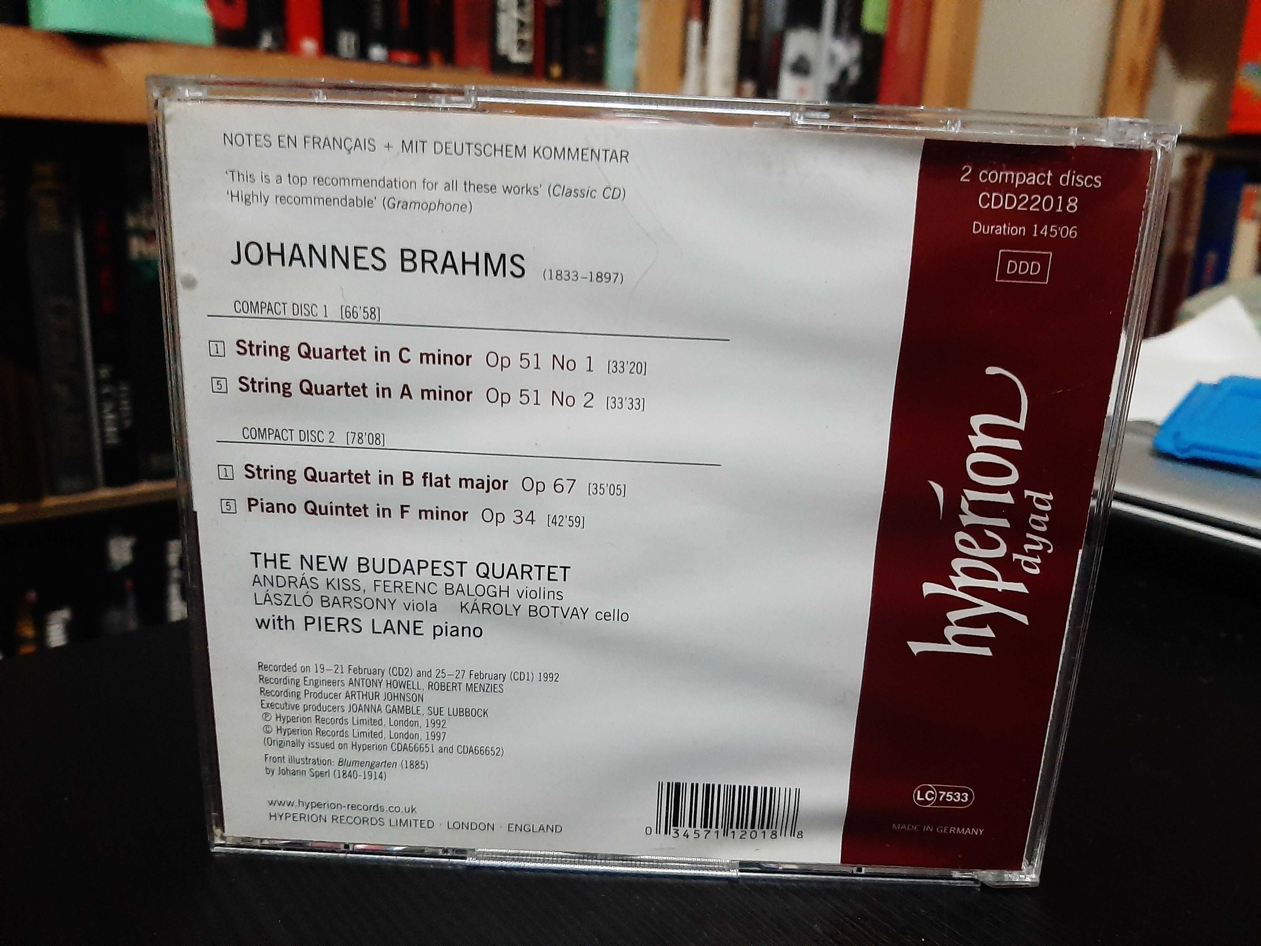 Brahms – Three String Quartets, Piano Quintet – Budapest, Piers Lane