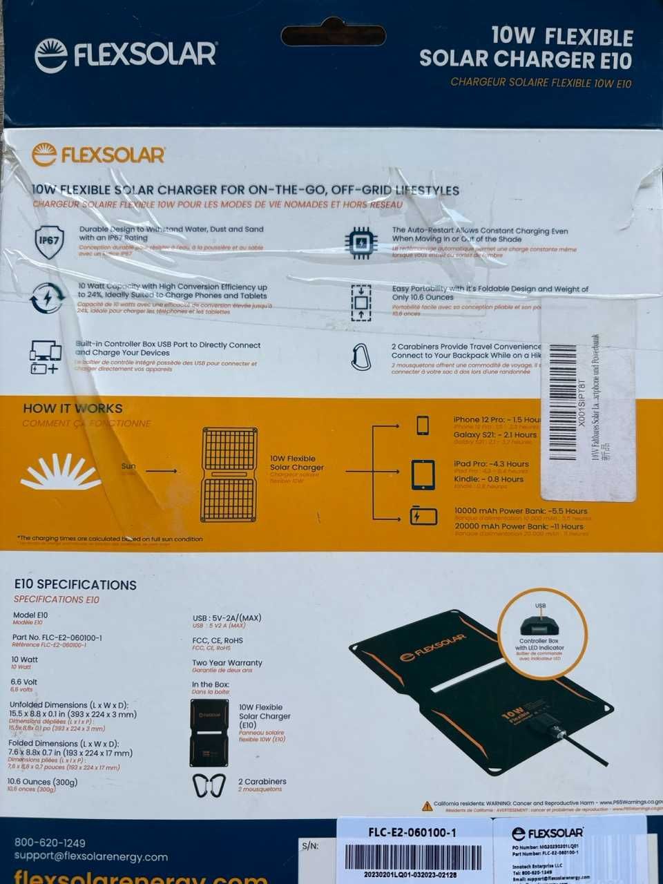 Flexsolar Przenośna Ładowarka Solarna Panel słoneczny 10W / -50%