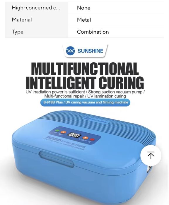 Máquina vácuo e cura UV