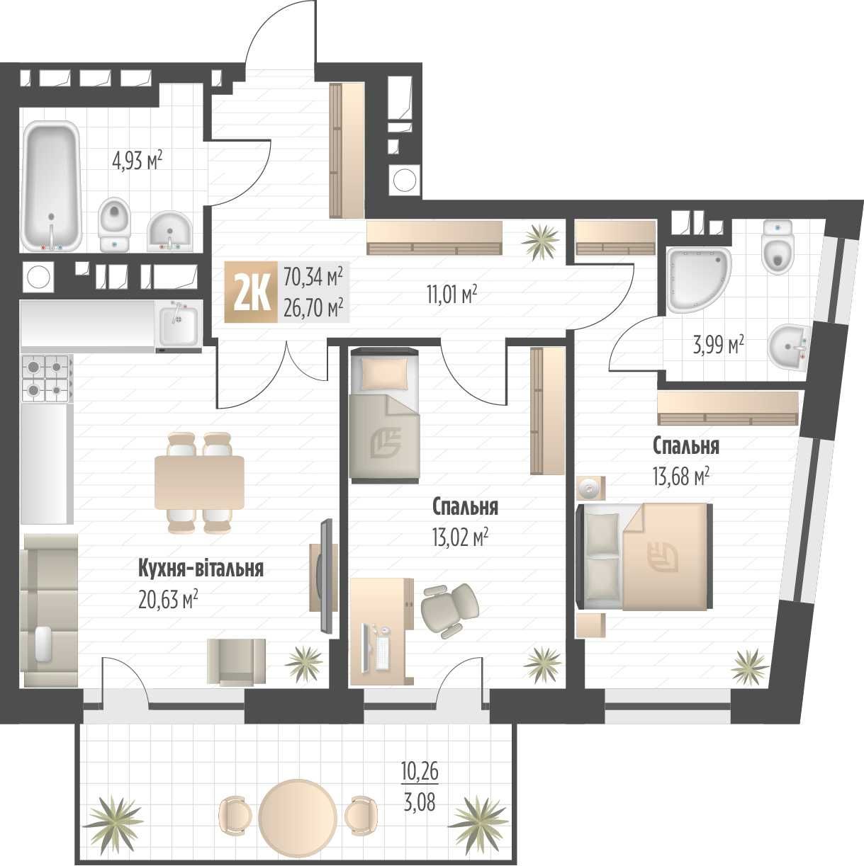Продаж 2 кім. квартири SOUL PARK вул П. Орлика 70.34 кв.м
