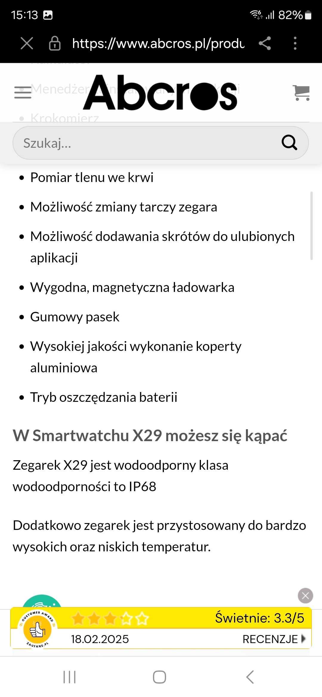 Zegarek RoHS smartwatch x29