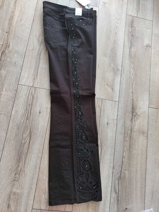 Lafei Nier spodnie damskie 42 gipiura elastyczne dzwony efektownepas92