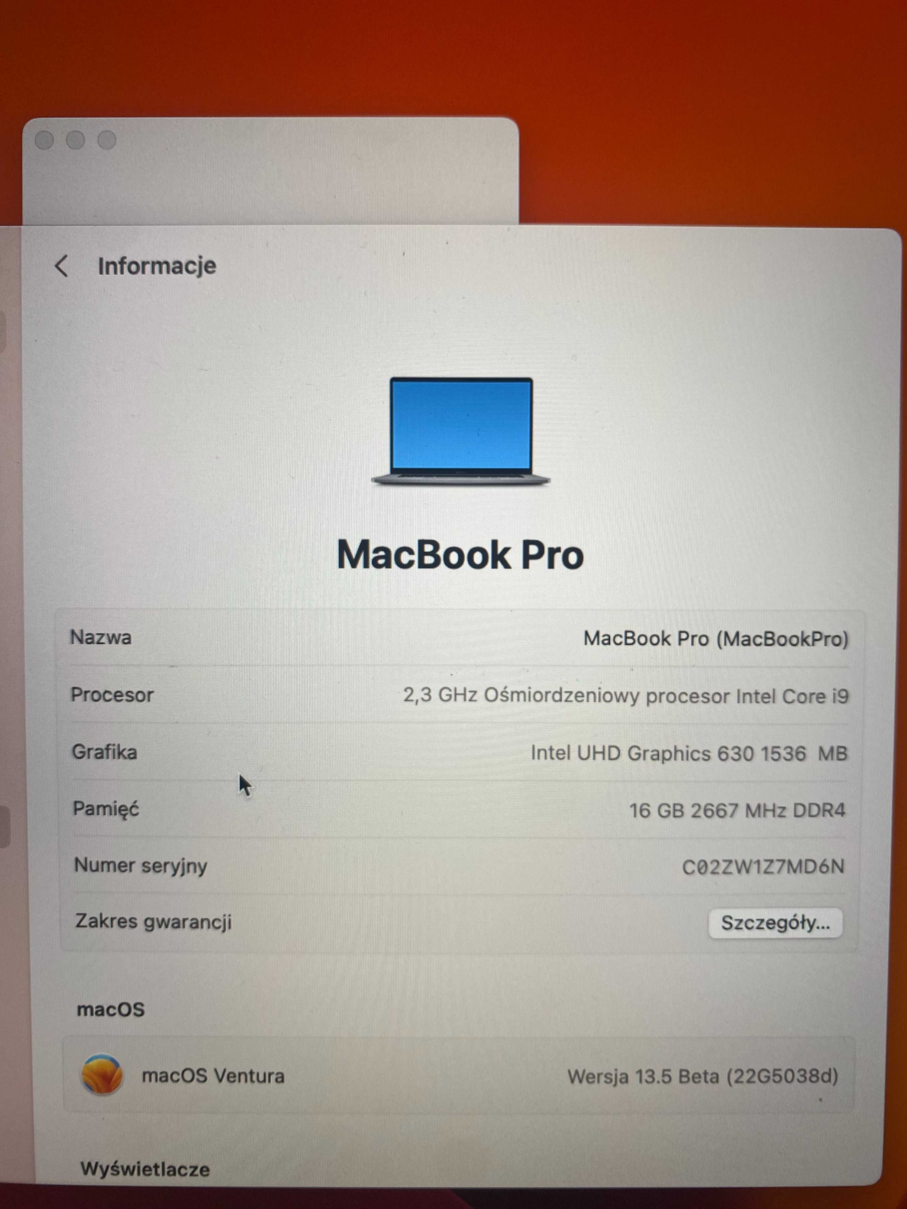 MacBook Pro 16" i9, 16GB, 1TB SSD, AMD Radeon Pro 5500M 4GB