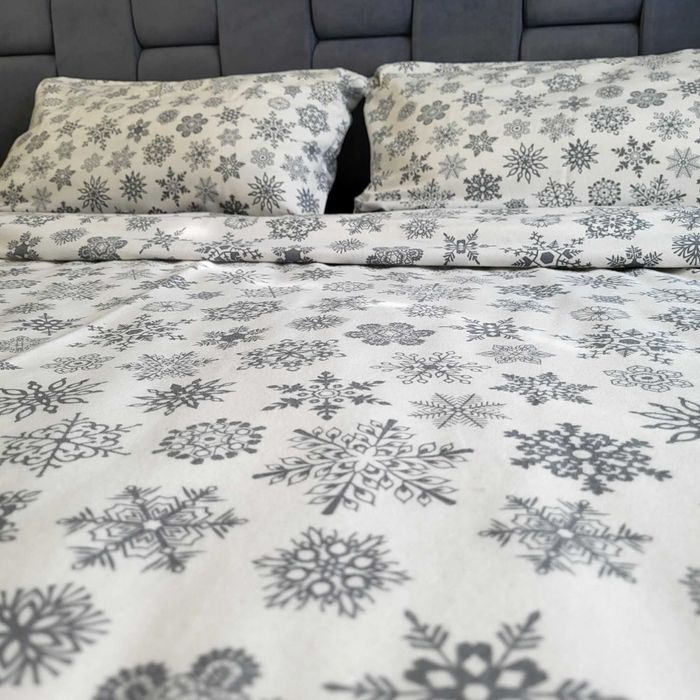 Тепла фланелева постіль "Сніжинки" (сіра) | Всі розміри | 100% бавовна