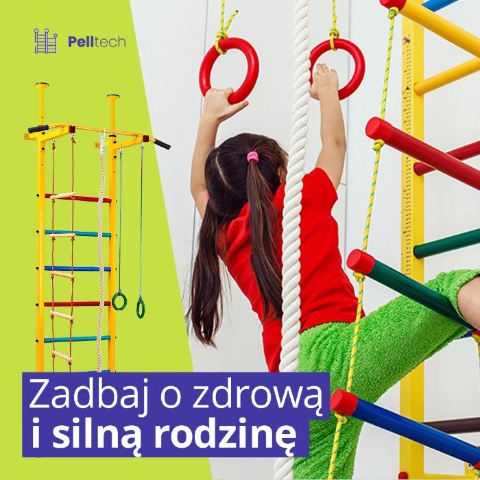 Drabinka gimnastyczna drewniana dla dzieci z akcesoriami - pelltech.pl