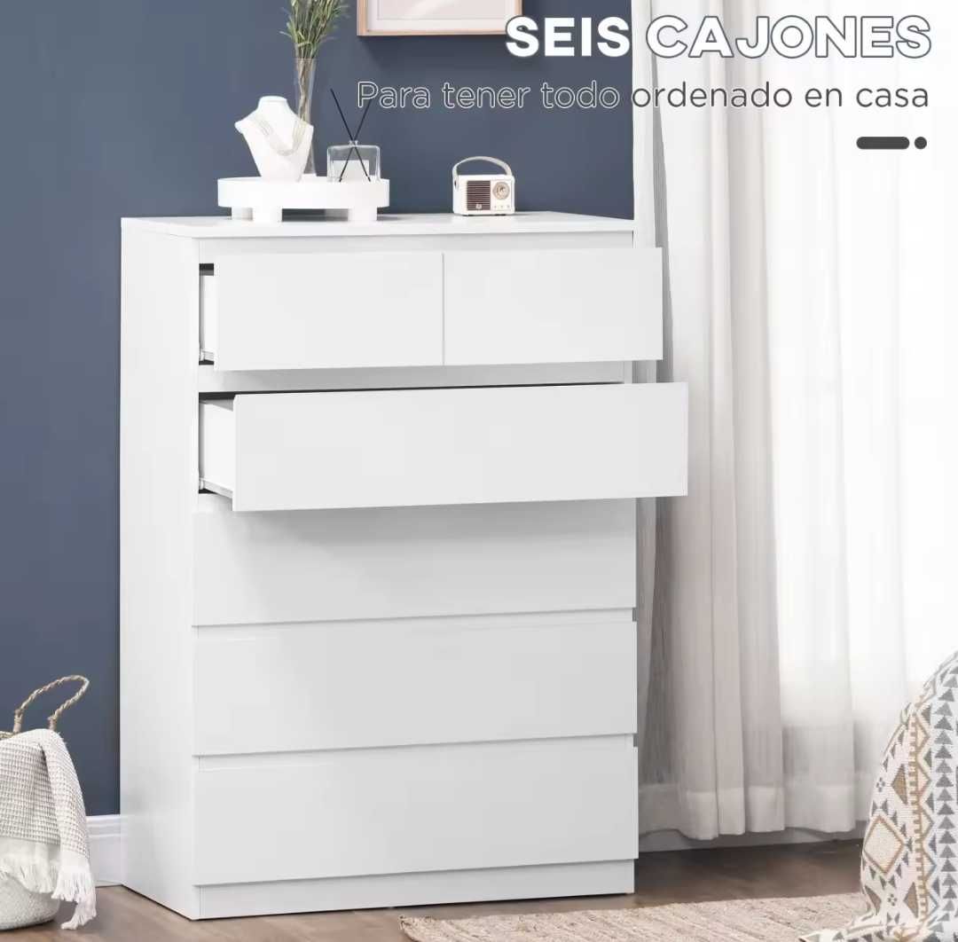Cómoda branca 6 gavetas (AINDA EM CAIXA, NUNCA USADA)