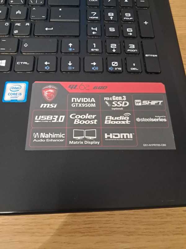 MSI GL62 6QD 15,6" Matt | i5-6gen | Nvidia GTX 950m | 8gb Ram