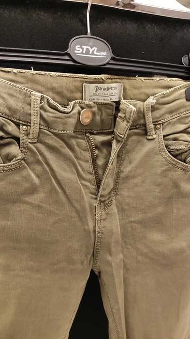 Sexy spodnie damskie jeansy z dziurami Bershka khaki, JESIEŃ ZIMA 2025
