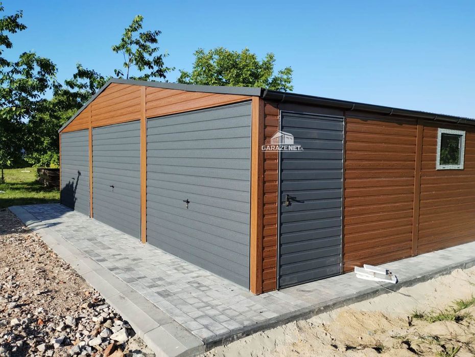 GARAŻ BLASZANY 9m x 6m 3X Brama Uchylna - 2X Okno Pcv 9X6 GB297