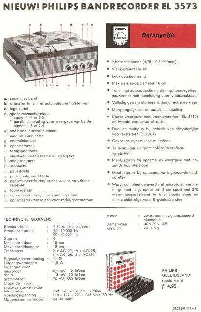 Gravador de Bobines Philips EL 3573A (Estéreo 4 Pistas) 1966