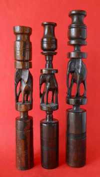 Три винтажные деревянные подсвечники-статуэтки