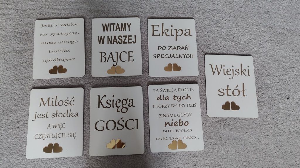 Tabliczki ślubne, weselne 7 szt. Księga gości, słodki stół, wiejski