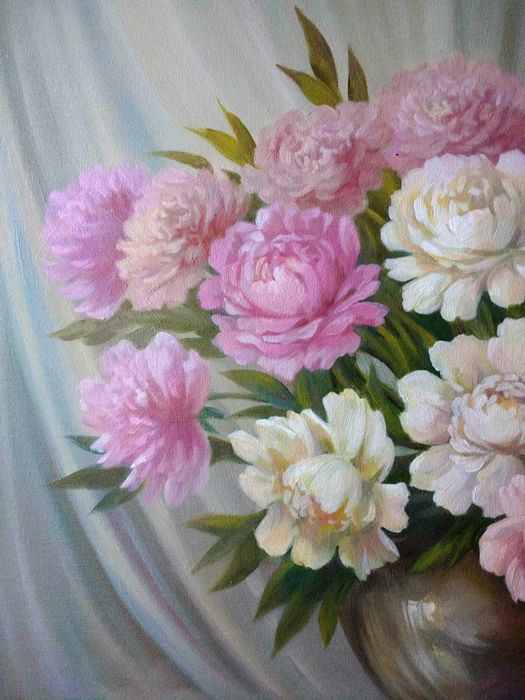 "Букет пионов в вазе",картина маслом