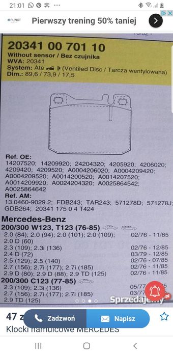 Klocki hamulcowe MERCEDES W123