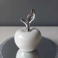 Jabłko biało srebrne ceramiczne Duże 14cm