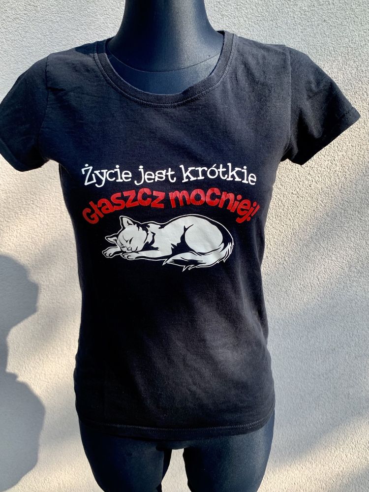 T-shirt z kotem, życie jest krótkie głaszcz mocniej