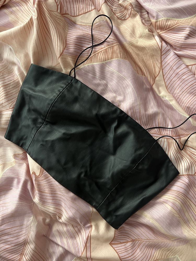 Czarny top ze skóry ZARA | rozmiar S
