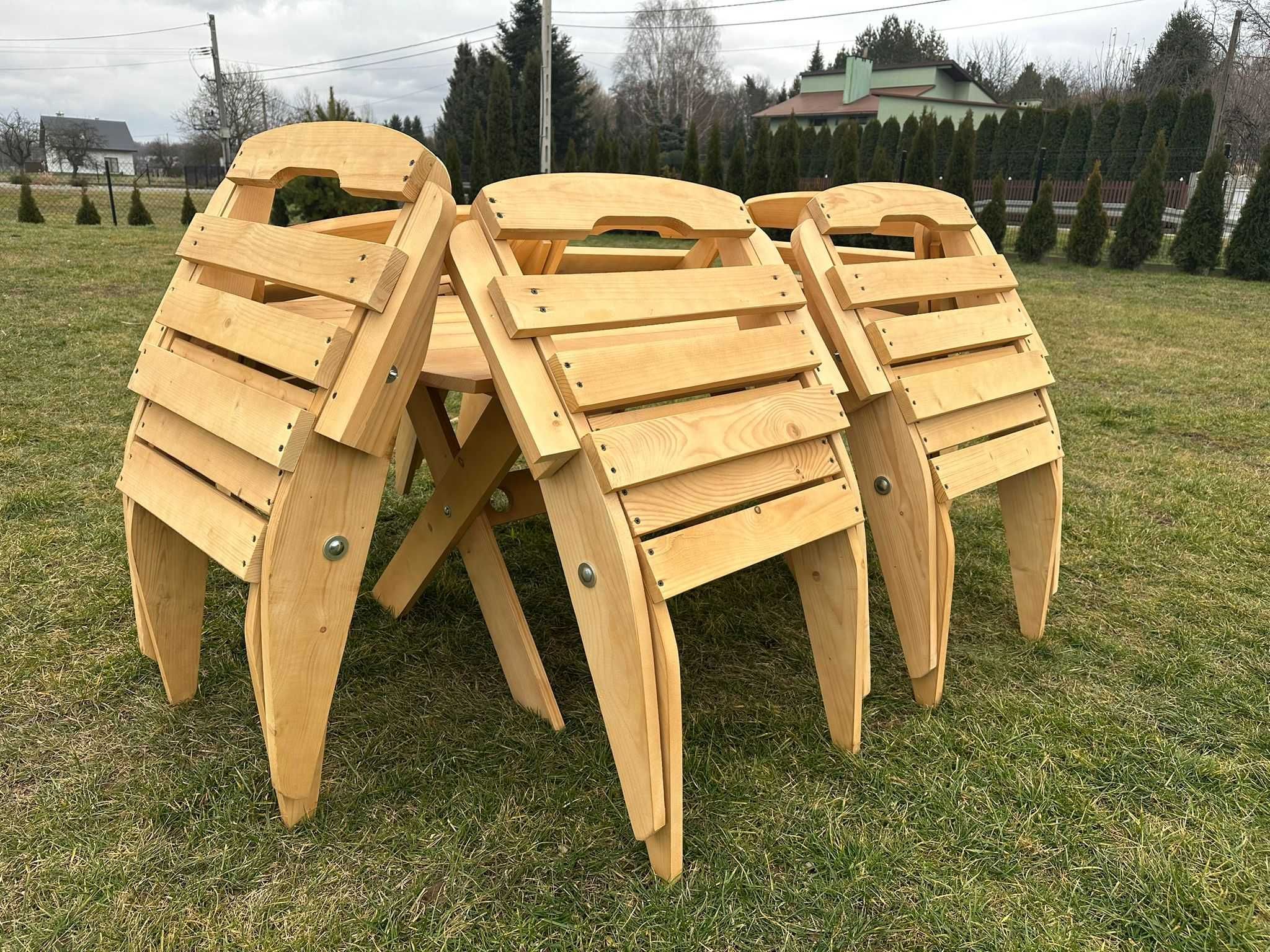 Meble Ogrodowe składane drewniane + poduszki NOWE stół+ 6 krzeseł