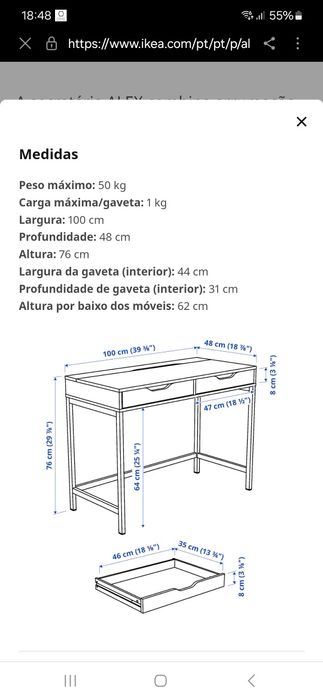 Secretária, cinz esc, 100x48 cm