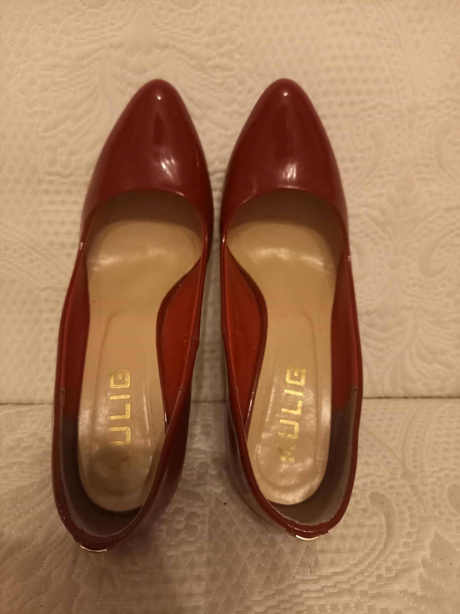 Buty skorzane lakierowane szpilki Kulig czerwone wiśnia 38