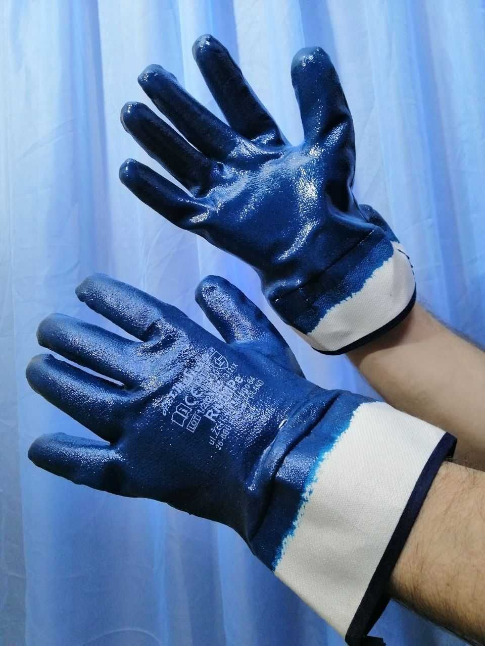 Перчатки нитрильные (с нитриловым покрытием) МБС синие, рабочие