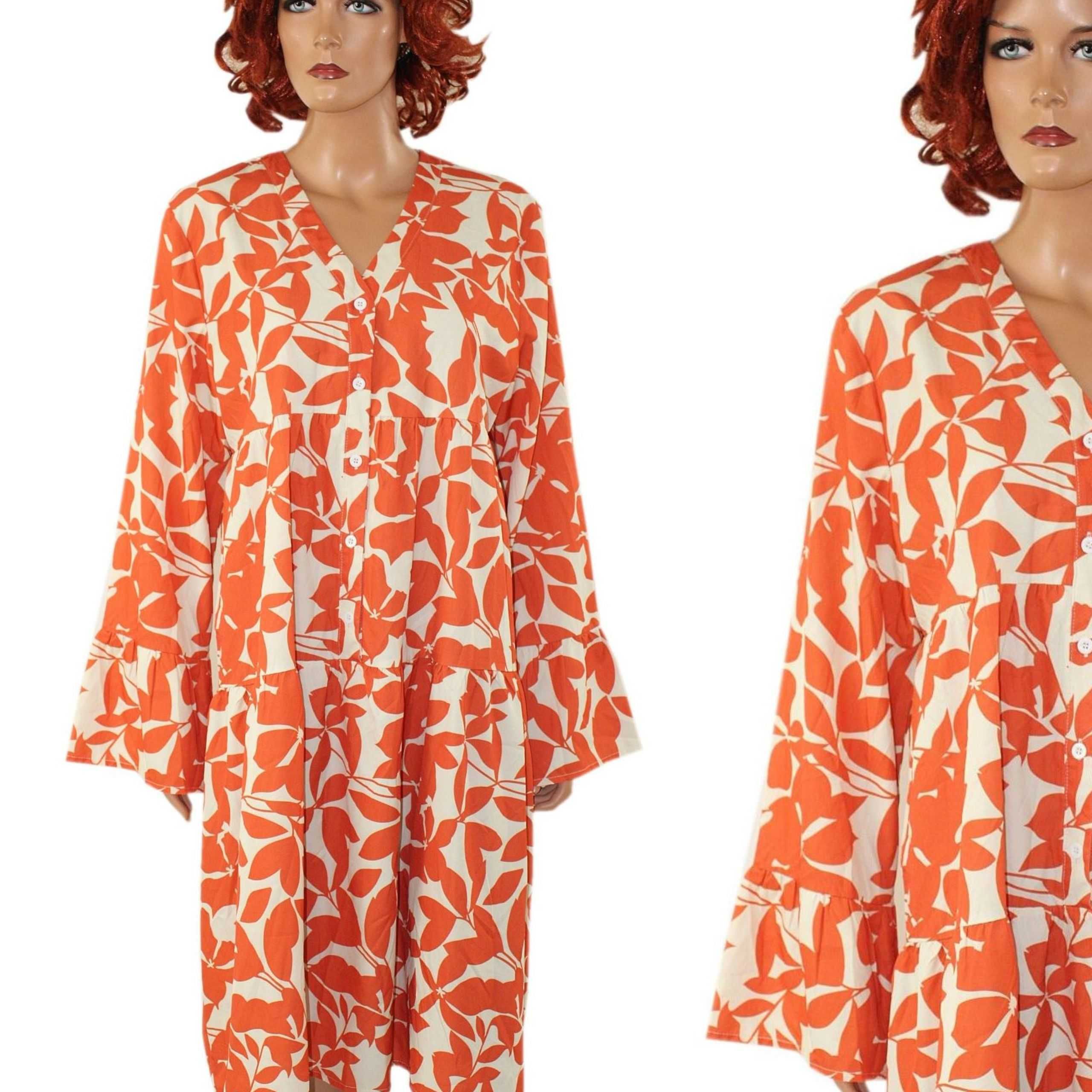 SHEIN wzorzysta modna sukienka długi rękaw 44 XXL