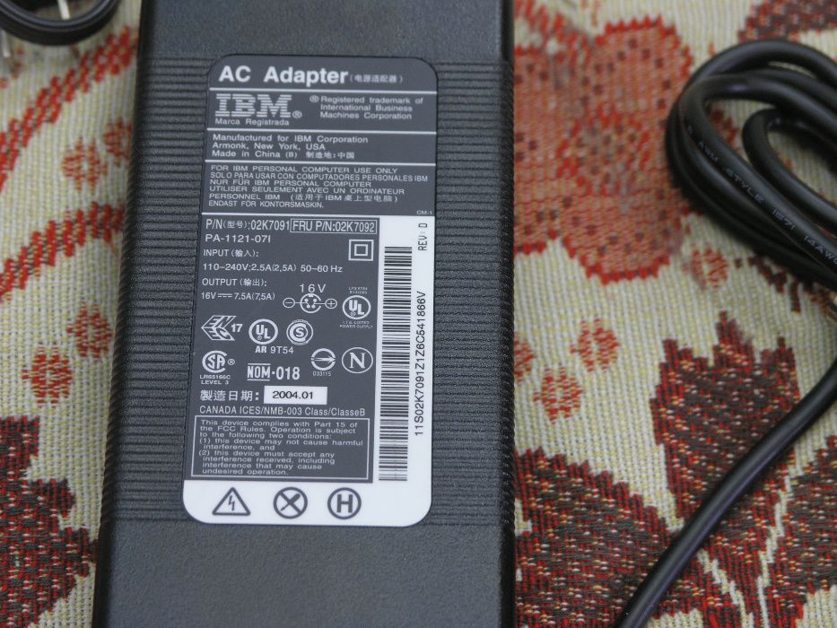 Адаптер блок питания зарядное IBM 02K7091 16V 7,5A Panasonic Toughbook