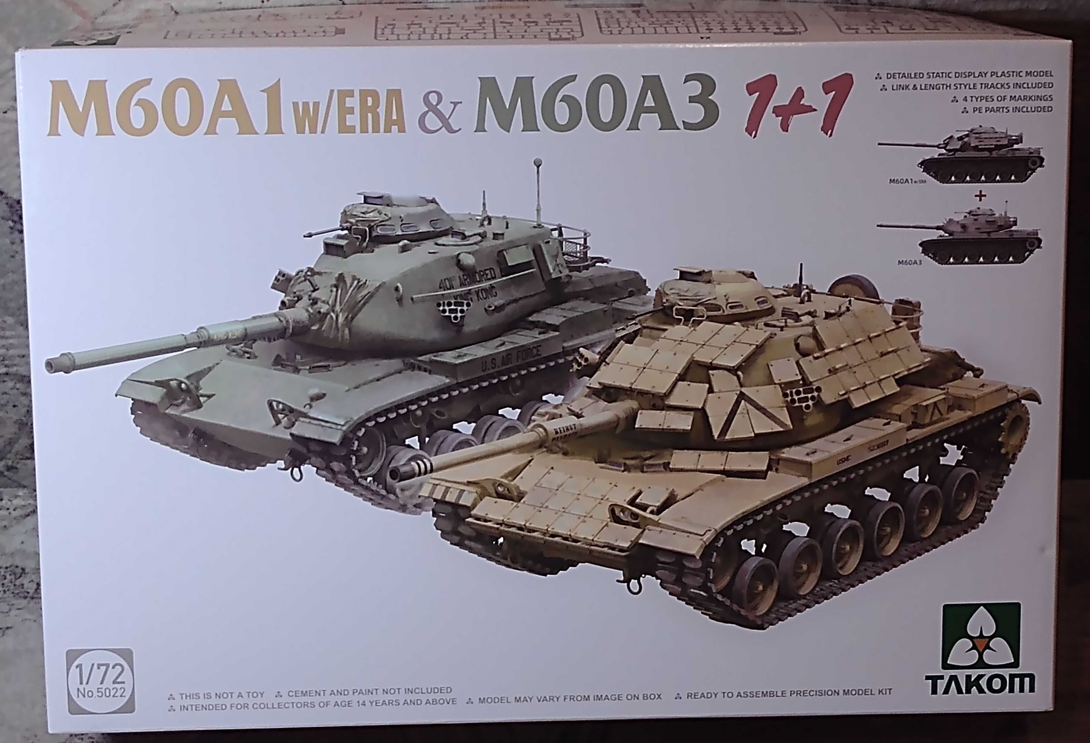 Сборная пластиковая модель 1/72. TAKOM(5022). M60A (ERA)+M60A3