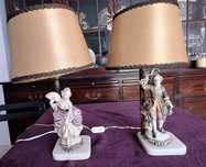 Par de candeeiros de quarto estatueta porcelana Fidalgo e Dama antiga