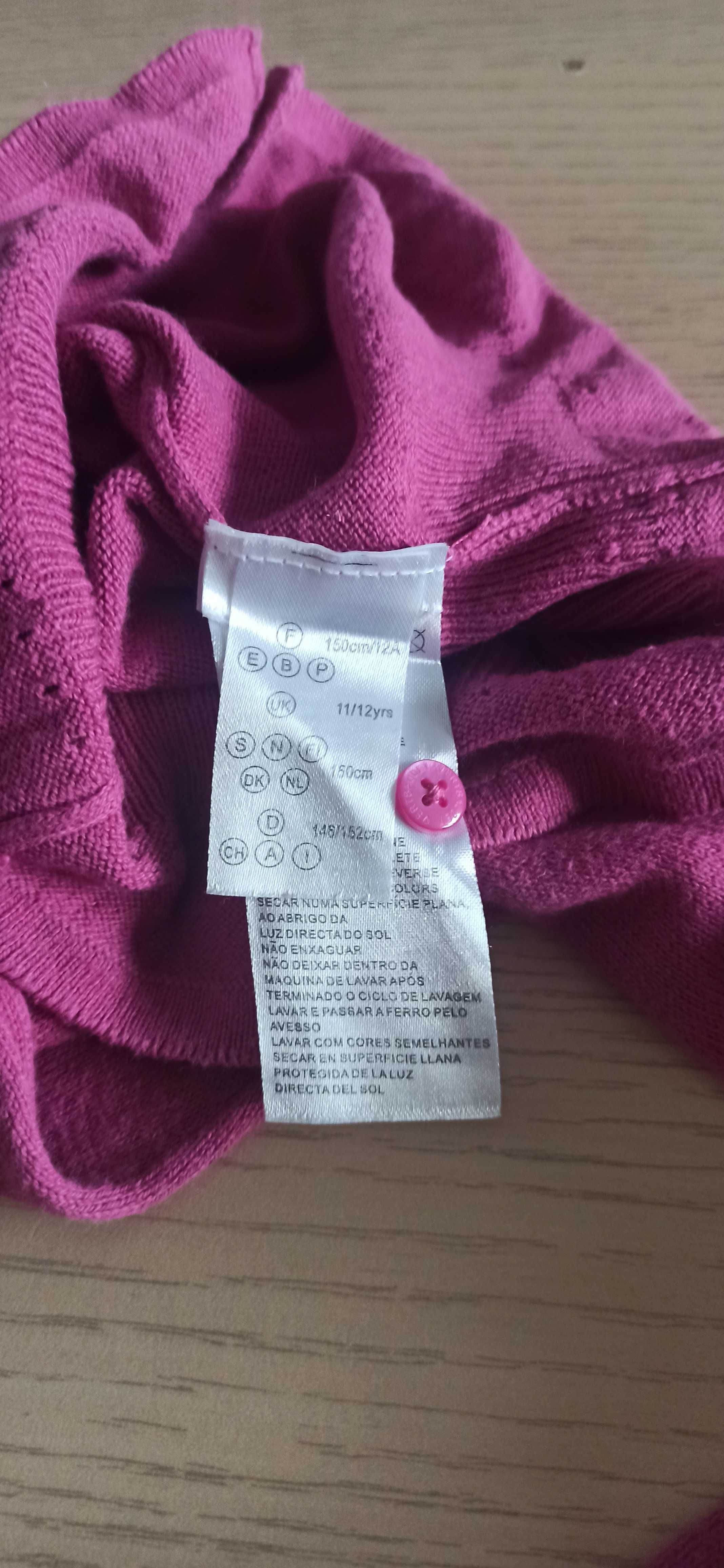 Sweter 146, różowy, rozpinany, dziewczęcy