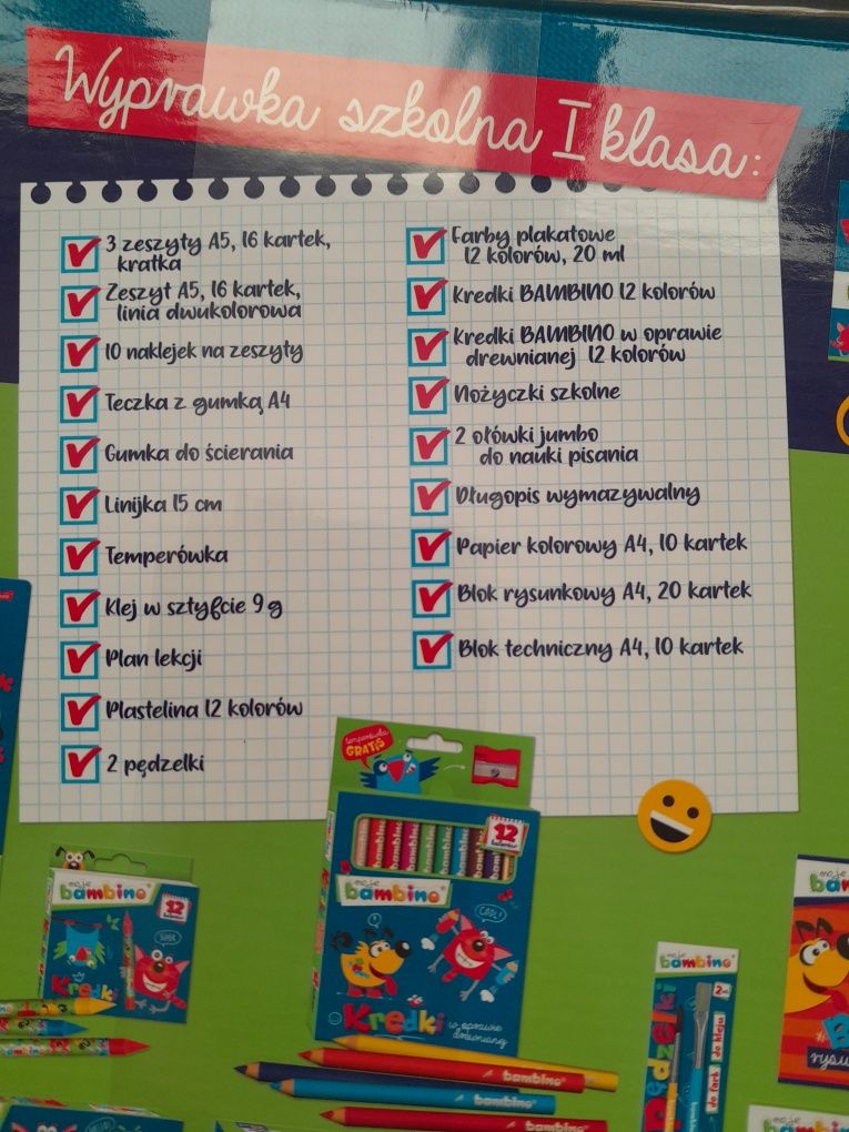 Wyprawka szkolna " moje bambino" | 22 elementy, np. kredki, farby | 3+