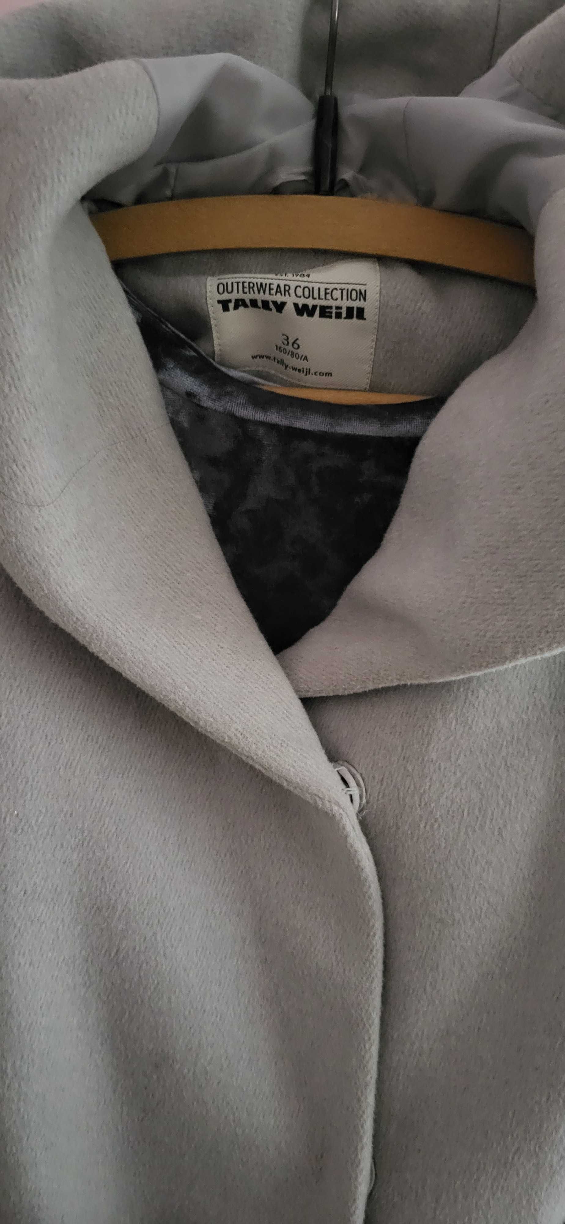 Пальто демисезон 36-42р Германия светло-серый шерсть,капюшон