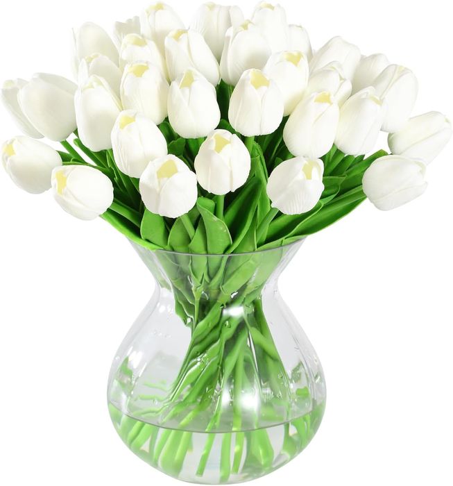 Sztuczne tulipany JUSTOYOU realistyczne kwiaty białe, 40szt