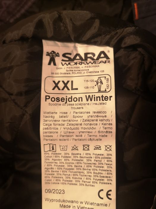 Spodnie robocze do pasa ocieplane POSEJDON WINTER XXL zimowe