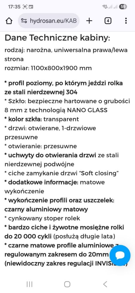 Kabina prysznicowa nowa 1100x800x1900mm