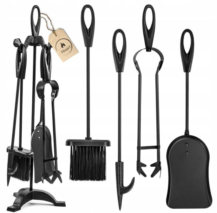 Zestaw kominkowy przybory akcesoria do kominka stojak 5w1 pogrzebacz