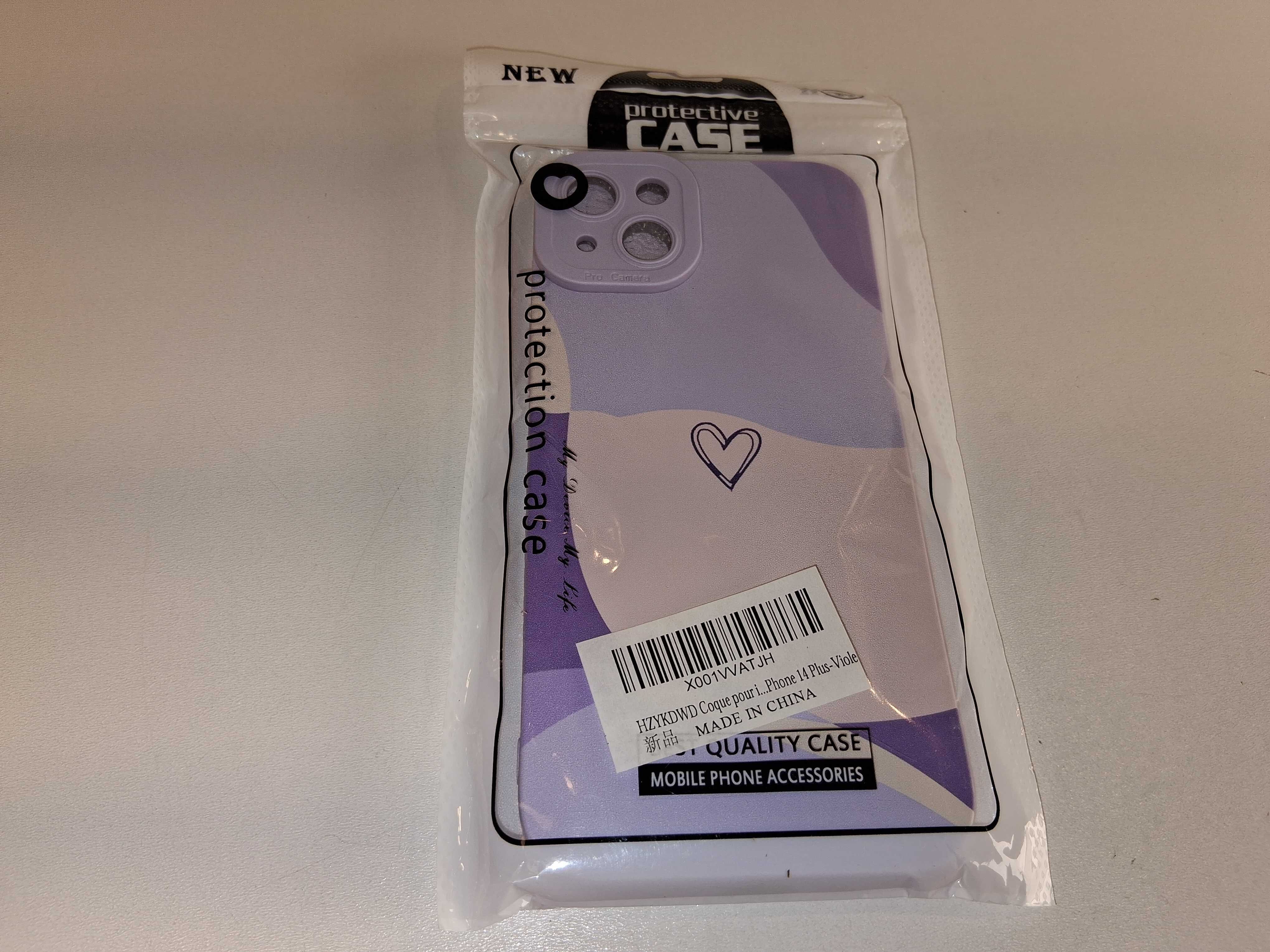 E107 Etui iPhone 14 Plus Fioletowe Silikonowe Wzór Serduszka Ochronne